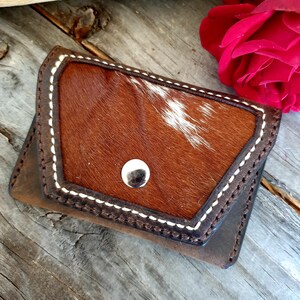 Cartera o monedero occidental pequeño de piel auténtica para tarjetas/efectivo con piel de pelo
