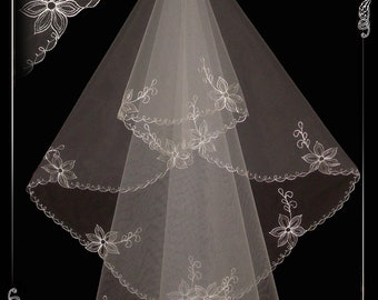 Gorgeous embroidered  Drop Veil,  Bridal Veil,  embroidered Cathedral Veil,  embroidered Veil, Cathedral Wedding Veil, Wedding Veil