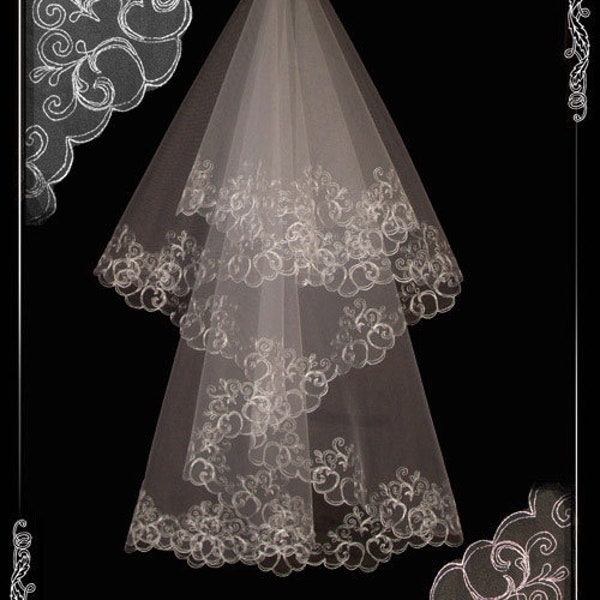 Cathedral veil embroidery royal length white wedding veil Chapel milk color bridal long veils floral veil bride veil wedding flower veil