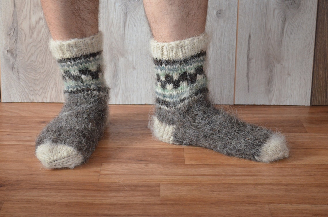 Men's hand knitted wool socks 100 sheep wool very hand Etsy
