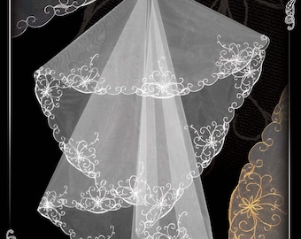 Milk color wedding veil edge embroidered Wedding Veil Bridal Veil Fingertip Wedding Veil