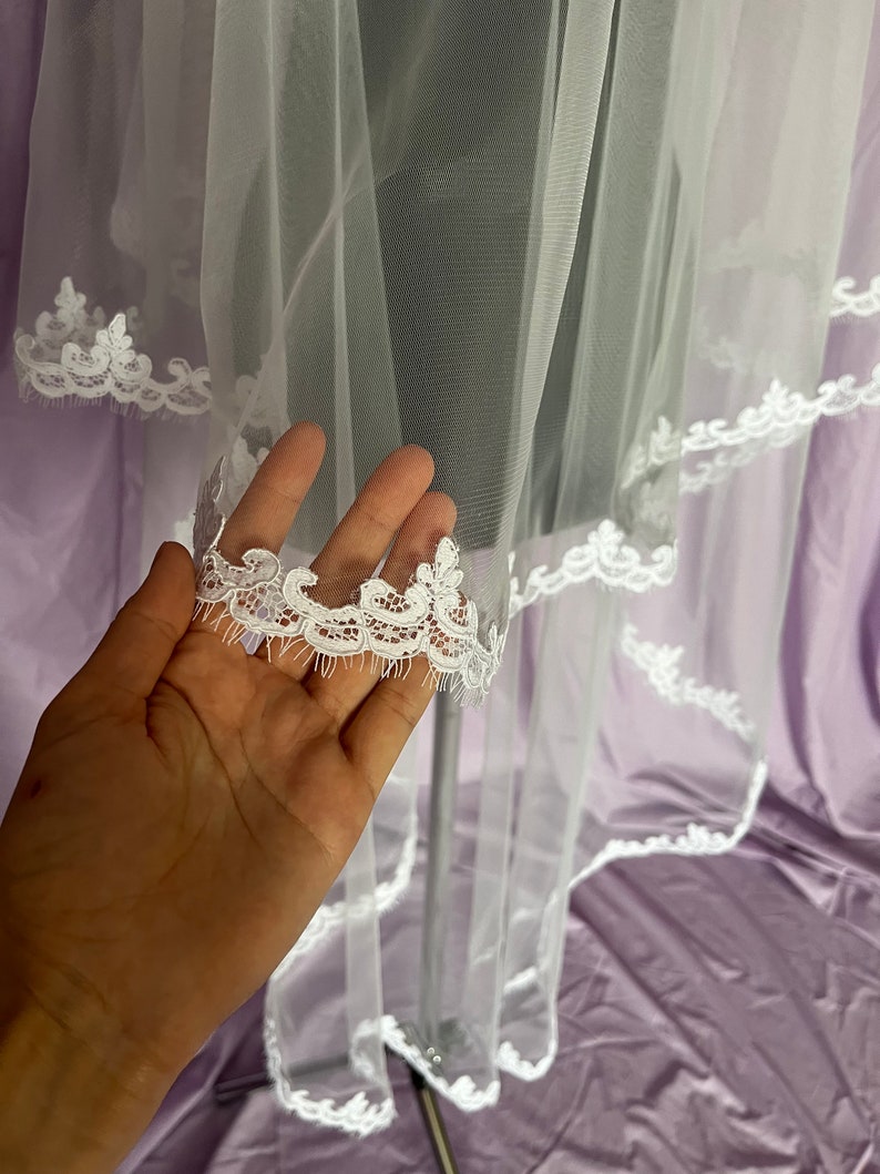 Ukrainian wedding veil eil lace edge bridal veil wedding cathedral long veil royal tier chapel length soft fingertip veils zdjęcie 6