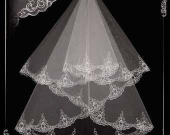 Voile royal chapelle voile de mariage blanc broderie couleur lait longs voiles de mariée Longueur royale, voile brodé, voile de mariée, cathédrale