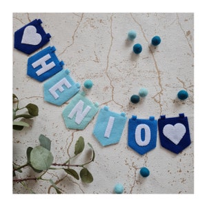 Felt Garland with the name in shades of blue | Felt Garland with the name - blue | Personalized garland