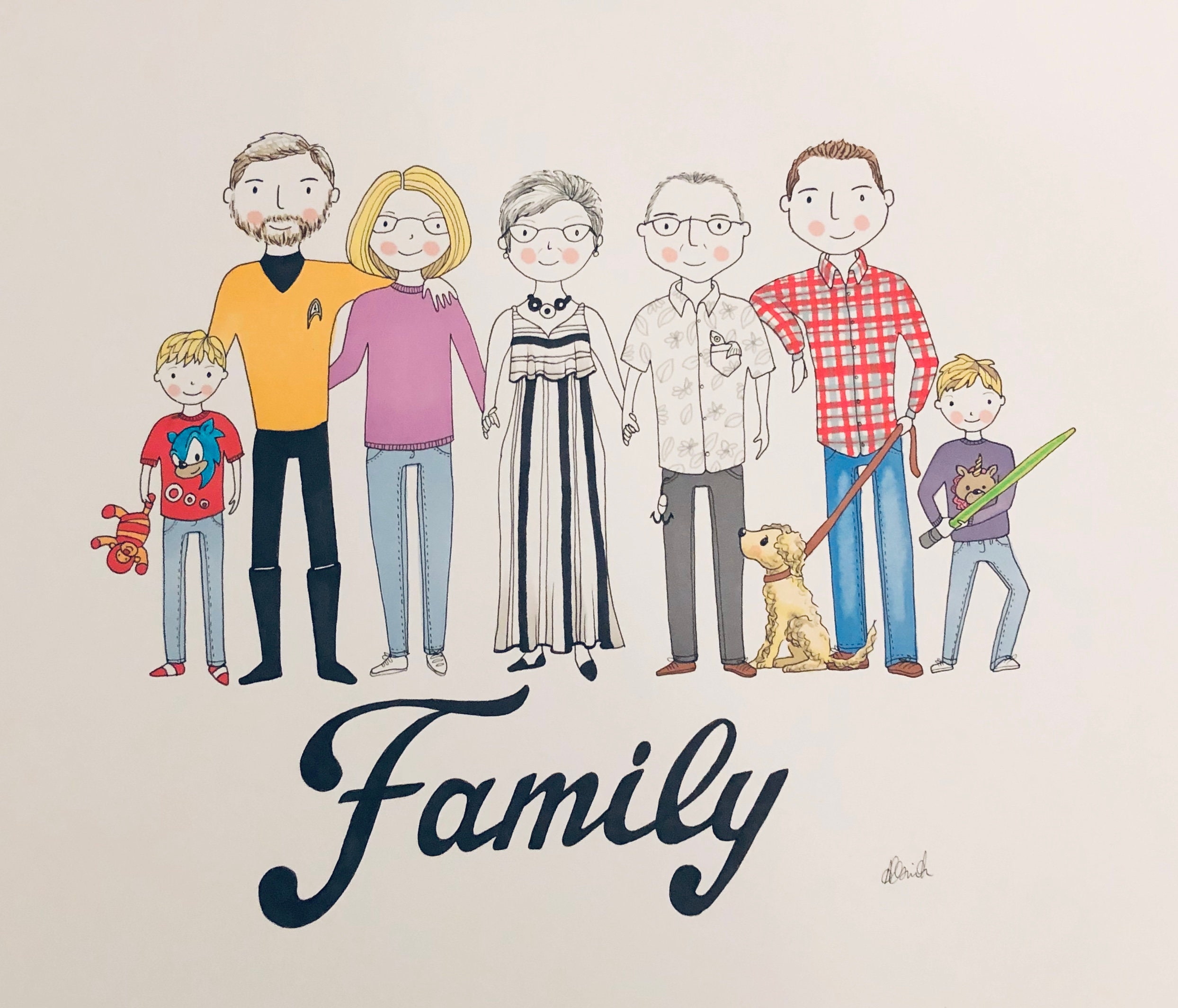 Family illustration art portrait - Etsy.de