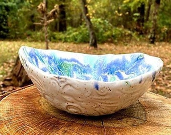 Handmade Ceramic Bowl, Hand Crafted  Artisan Bowl, Pottery Bowl, White Speckled Ceramic Bowl