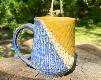 Handmade pottery mug - wheel thrown pottery mug - LARGE MUG - carved mug - clay mug