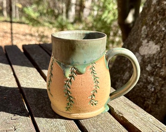 Handmade pottery mug, wheel thrown pottery mug, ceramic coffee cup with handle