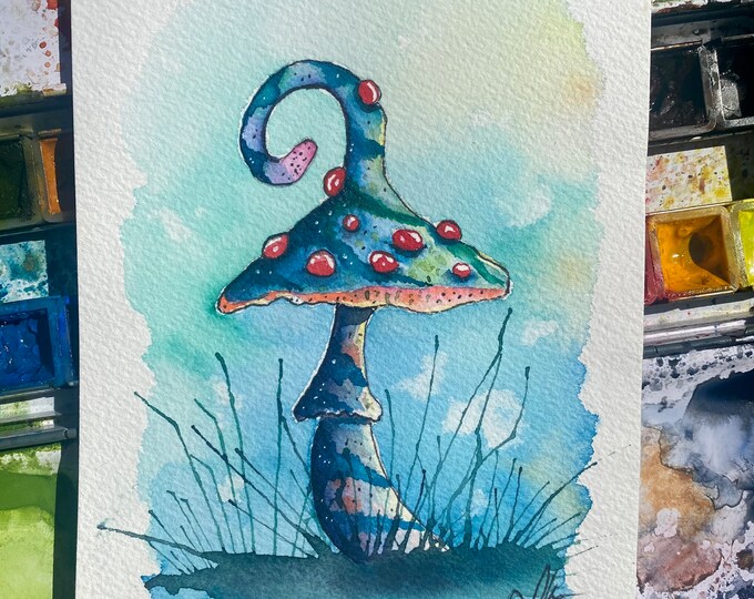 Original watercolor fantasy mushroom.