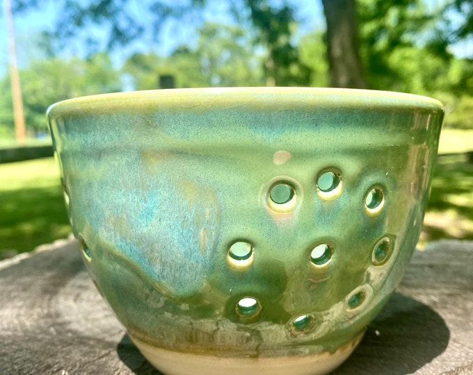 Handmade wheel thrown ceramic berry bowl / colander, handmade pottery