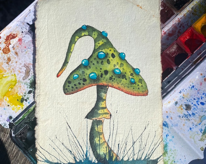 Whimsical mushroom original watercolor painting