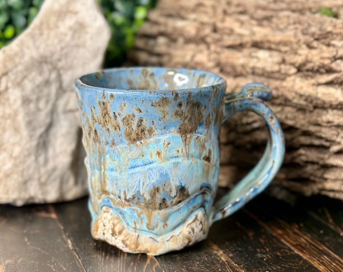 Handmade pottery mug, wheel thrown pottery mug, ceramic coffee cup with handle