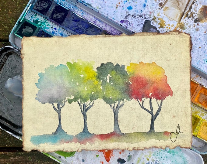 Original watercolor trees.  “March of seasons”