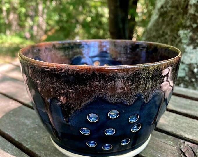 Handmade wheel thrown ceramic berry bowl / colander, handmade pottery