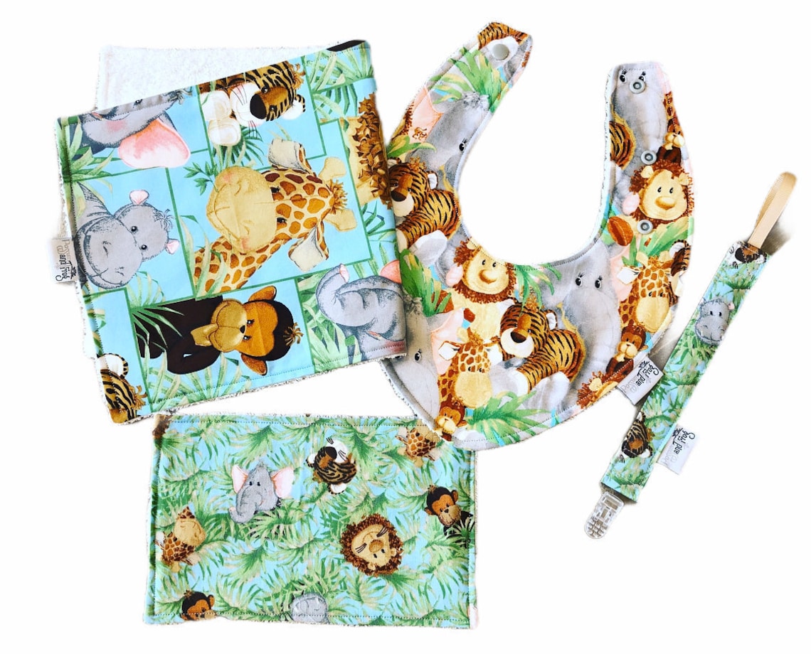 Jungle Safari Animal Baby Bib Gift Set Etsy