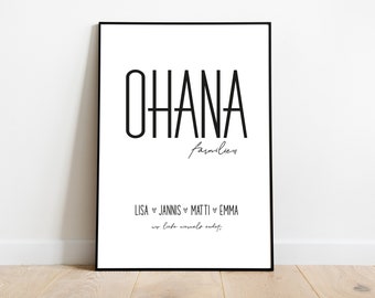 OHANA Familien-Poster personalisiert mit Namen | OHANA heißt Familie | zum Muttertag, Geburtstag, Vatertag