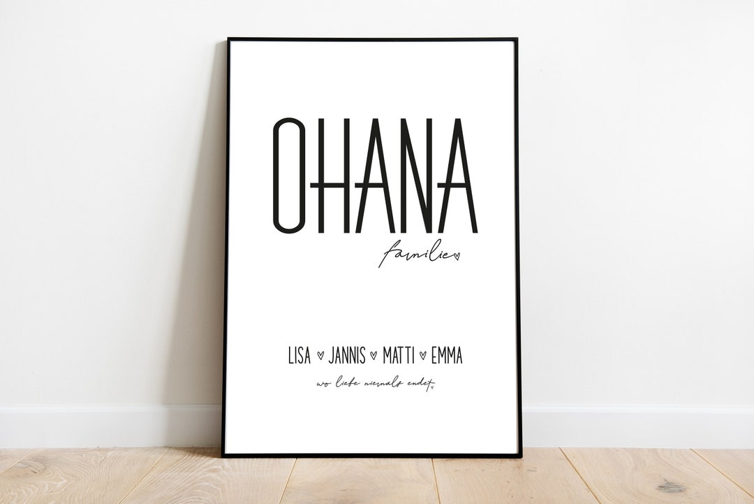 OHANA FamilienPoster personalisiert mit Namen OHANA heißt Familie zum
