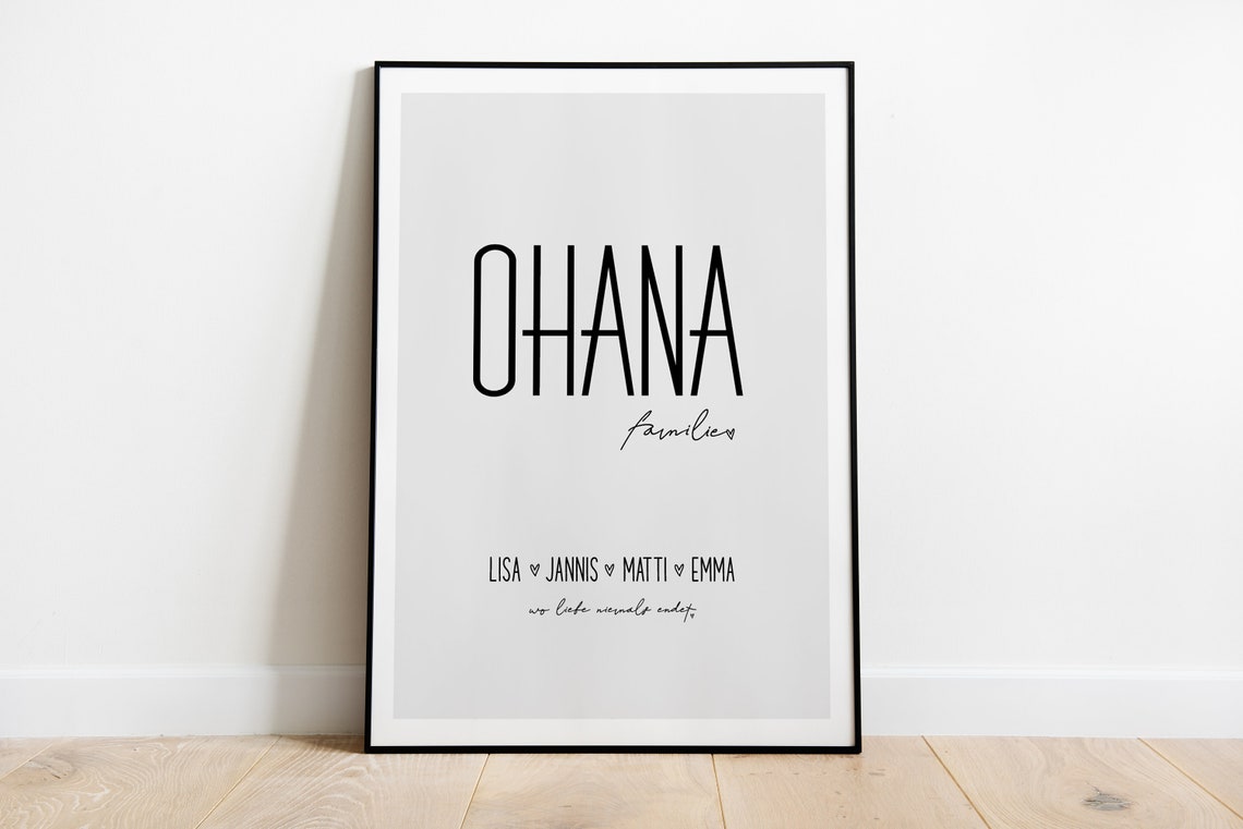 OHANA FamilienPoster personalisiert mit Namen OHANA heißt Etsy.de