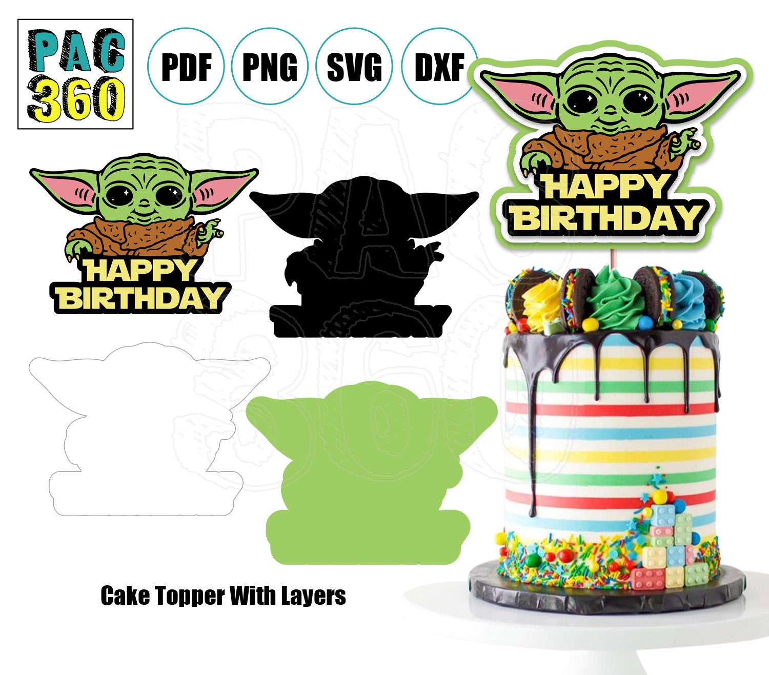 Baby Yoda Cake Topper SVG PDF PNG | Etsy