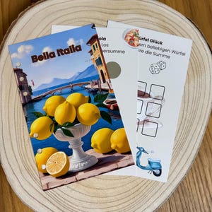 Défi d’épargne « Bella Italia » | pour le dépôt | Défi Scratch | Lâche | Dés | Balayage | A6 | Méthode de l'enveloppe