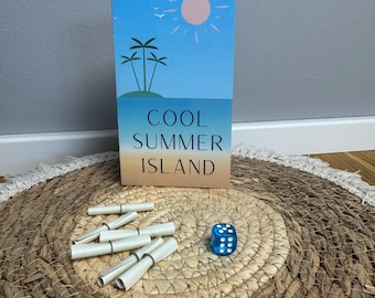 Savings Challenge "Cool Summer Island" | 3-piece Fold-Out Card | Scratch-Off Challenge | Loose Cards | Dice Roll | A6 | Envelope Method