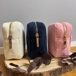 Cord Kosmetiktasche |  Schminktasche | Kulturtasche | personalisiert  | Glitzer Patch | Beauty Bag  | creme und rosa