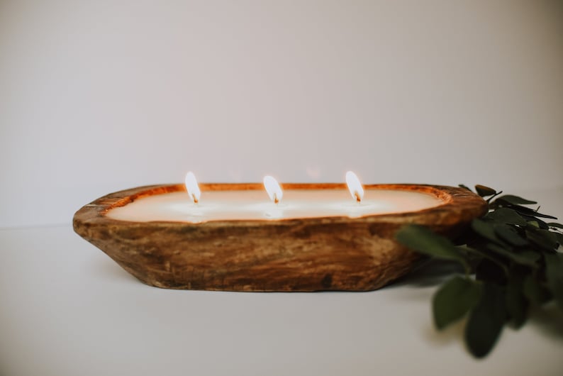 Wood Dough Bowl Soy Candle Rustic Candle Farmhouse Decor 3 Wick Candle Rustic Decor Dough Bowl Home Decor Farmhouse Candle Wood Candle