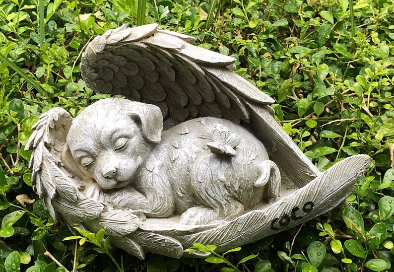 Sleeping Dog in Angel Wing Dog Memory Resin Stone Garden image 0