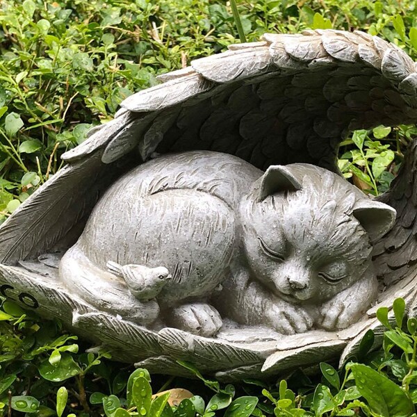 Personalized Pet Memorial Resin Stones Sleeping Cat in Angel Wing, Cat Memory Garden Decor Gifts, Loss Pet Dog, Lost Cat memorial maker