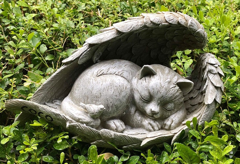 Personalized Pet Memorial Resin Stones Sleeping Cat in Angel image 0