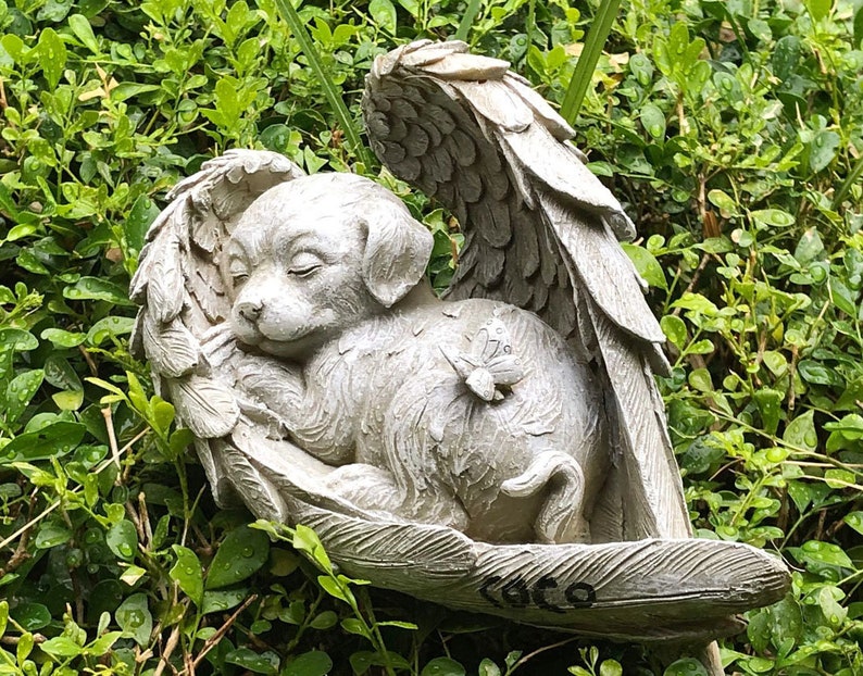 Sleeping Dog in Angel Wing Dog Memory Resin Stone Garden image 2