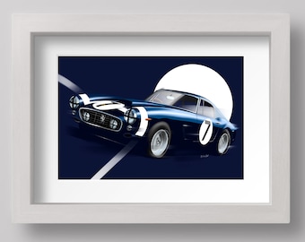 Ferrari 250 GT SWB Stirling Mosscar art drawing print by Adrian Dewey