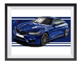 BMW M4 car art digital drawing print by Adrian Dewey