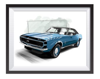Chevrolet Camaro SS digital art drawing print by Adrian Dewey