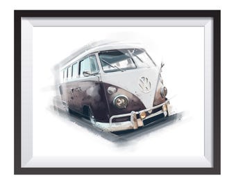 Campervan art drawing print
