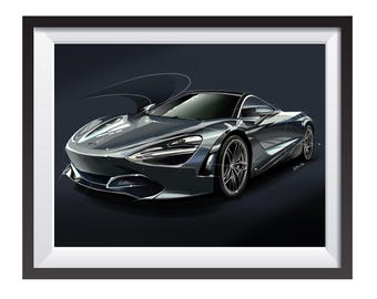 Mclaren 720S digital car drawing print by Adrian Dewey
