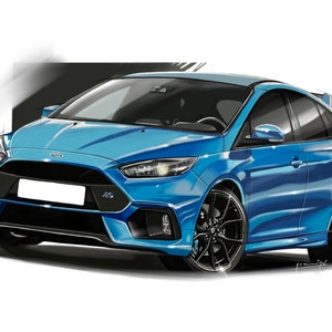 Ford Focus RS car art drawing print