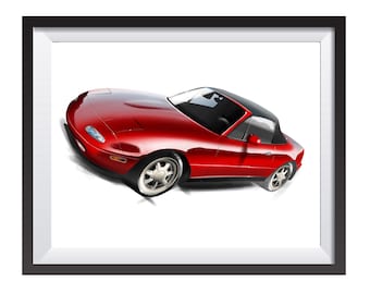 Mazda MX5 Miata digital art drawing print by Adrian Dewey