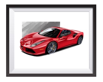 Ferrari 488 Pista digital art drawing print by Adrian Dewey
