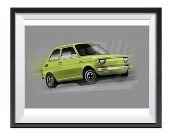 Fiat 126 digital painting car art drawing print