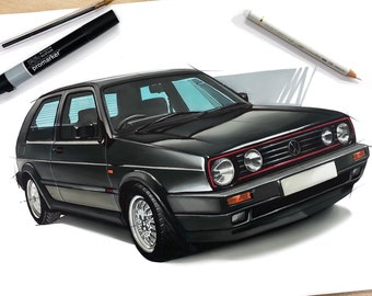 Personalised Car Drawing Original Art marker pen drawing from a photo by Adrian Dewey. Custom, Classic, Vintage, Gift print, commission