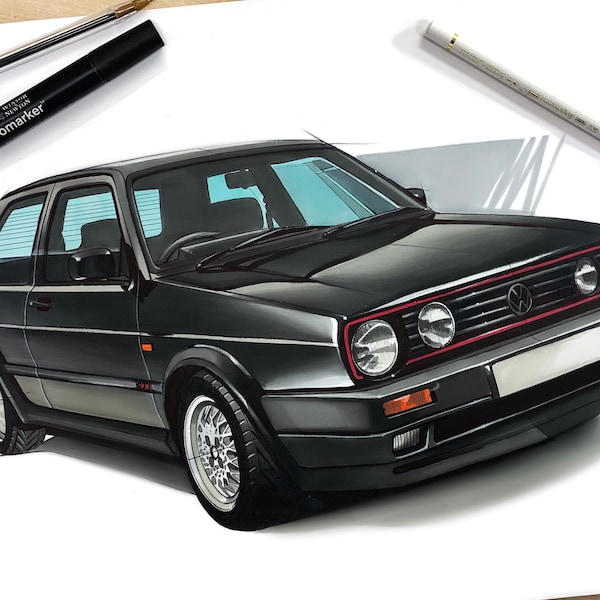 Personalised Car Drawing Original Art marker pen drawing from a photo by Adrian Dewey. Custom, Classic, Vintage, Gift print, commission