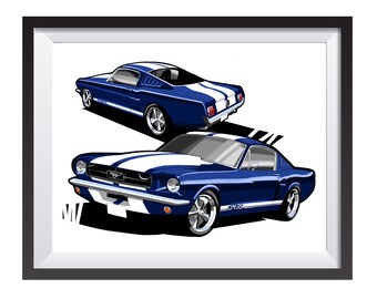 Ford Mustang V8 351 Fastback digital art drawing print by Adrian Dewey