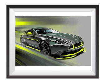 Aston Martin Vantage GT8 car art drawing print by Adrian Dewey