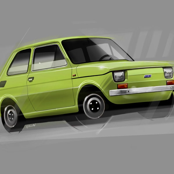 Fiat 126 digital painting car art drawing print