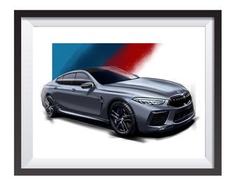 BMW M8 Competition digital art drawing print by Adrian Dewey