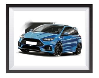 Ford Focus RS car art drawing print