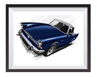 Triumph Sunbeam classic car digital art drawing print by Adrian Dewey