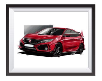 Honda Civic Type R  car art drawing print