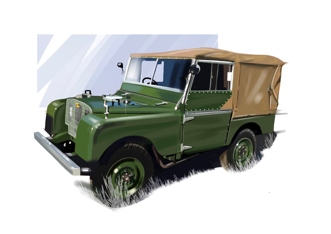 Land Rover Defender Series 1 Car Art Drawing Print by Adrian Dewey - Etsy